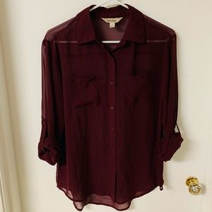 New 🌟 Decree Semi-Sheer Merlot Button Down Shirt